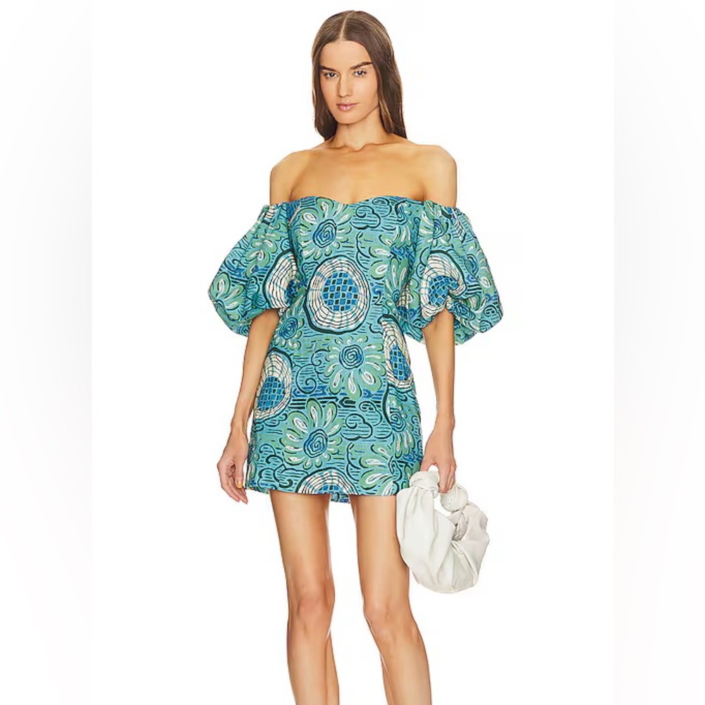 RHODE Off-Shoulder Blue and Green Mini Dress